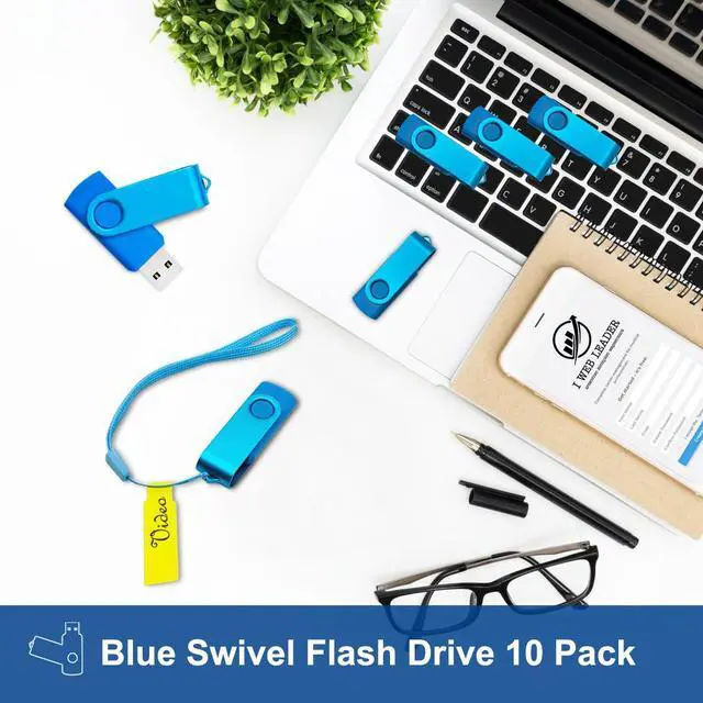 Alt view image 3 of 5 - 8GB Flash Drives 10 Pack Nicepicten 8 GB USB 2.0 Flash Drive Swivel Thumb Drive 8GB Memory Stick Zip Jump Drives Pendrive for Data Backup (Blue)