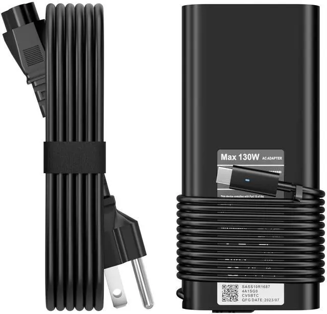 Main image of 2025 New Replacement Dell 130W Laptop Charger USB C Type C Slim AC Power Adapter Dell XPS 15 2in1 9575 Precision 5550 5530 2in1 Latitude 7410 7310 7210 9410 9510 9575 5420 5520 5510 Power Supply Cord