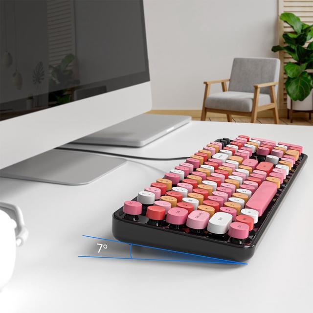Alt view image 4 of 5 - KNOWSQT Wired Computer Keyboard - Black Colorful Full-Size Round Keycaps Typewriter Cute Keyboards for Windows, Laptop, PC, Desktop, Computer