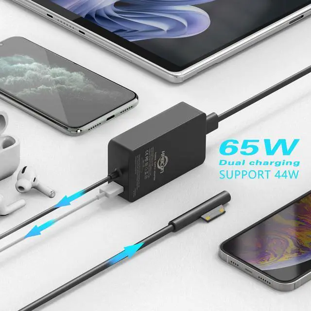 Alt view image 2 of 5 - 65W Surface Pro Laptop Charger for Microsoft Surface Pro 10 9 8 7+ X 7 6 5 4 3, Windows Surface Laptop 7 6 5 Studio 4 Go 3 2, Surface Go Tablet, Surface Book 2 1, Support 44W 36W, 10.1FT, Travel Case
