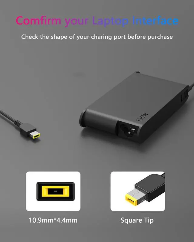 Alt view image 3 of 5 - Nivjuky New Slim 135W Charger Compatible with Lenovo ThinkPad P1, X1 Extreme, P15v T440P T470P W540, Ideapad L340 Gaming 3, Ideapad Yoga Y50 Y50p Y700, Legion Y50 Y520 Y530 Y7000P Power Adapter