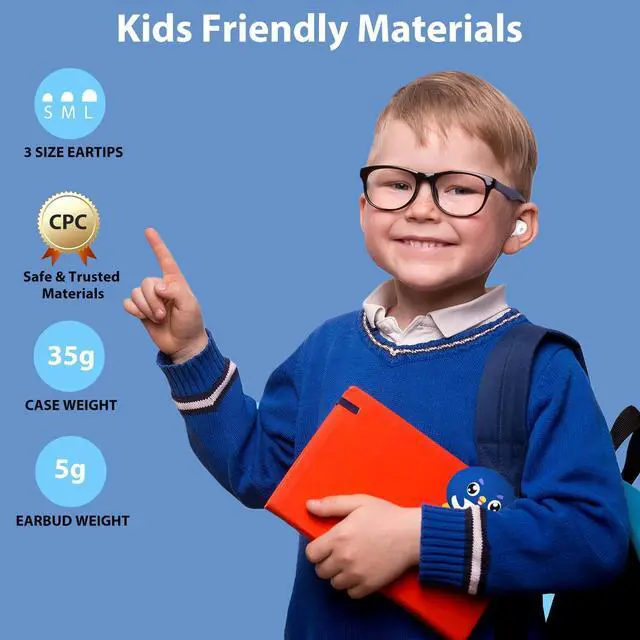 Alt view image 4 of 5 - Penguins Kids Bluetooth Headphones with Mic, 85dB Volume Limited, 30Hrs Playtime, Waterproof, Touch Control, Wireless Earbuds for Small Ears, School/Tablet