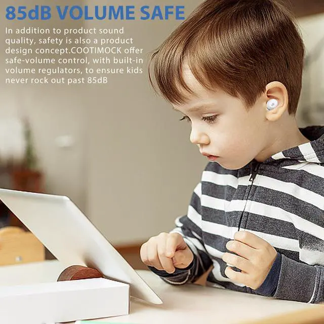 Alt view image 5 of 5 - Penguins Kids Bluetooth Headphones with Mic, 85dB Volume Limited, 30Hrs Playtime, Waterproof, Touch Control, Wireless Earbuds for Small Ears, School/Tablet