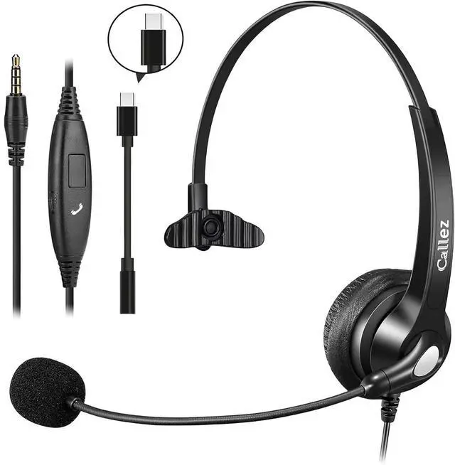 Main image of 3.5mm Jack Cell Phone Headset with Microphone Noise Cancelling for PC Laptop, Wired Computer Headphones for iPhone Android Zoom Home Office Work School Classroom, in-line Control, Comfort-Fit