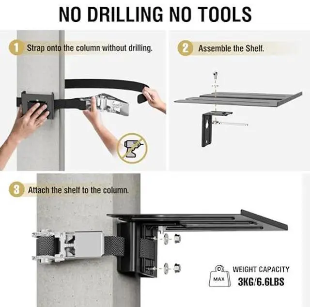 Alt view image 3 of 5 - ZeboZap ZZSLSB1001 DIY Detachable Gazebo Floating Shelf for Soundbar, Consoles | No Drilling Required | Metal Gazebo & Wooden Gazebo | Weatherproof | 7 lbs Capacity | Fits 3-in to 16-in Pole