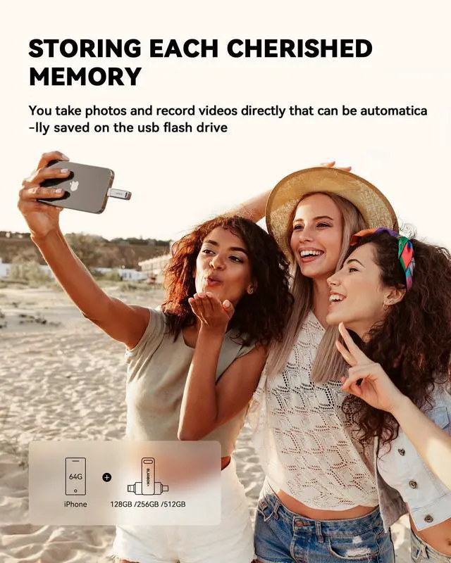 Alt view image 3 of 5 - MFi Certified 128GB Flash Drive for iPhone Photo Stick, USB Thumb Drive Memory Stick High Speed USB Drive Photo Storage for iPhone Flash Drive Compatible for iPhone/iPad/Android/PC