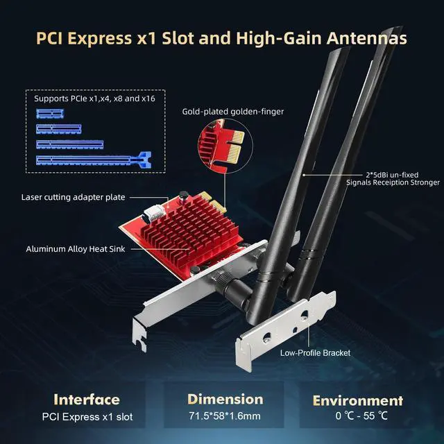 Alt view image 4 of 5 - Binardat WiFi7 Card BE200 PCIe WiFi Network Adapter, Intel BE200NGW Chip Bluetooth 5.4, 8774Mbps Tri-Band 2.4GHz/5GHz/6GHz OFDMA & MU-MIMO, for Windows 10/11