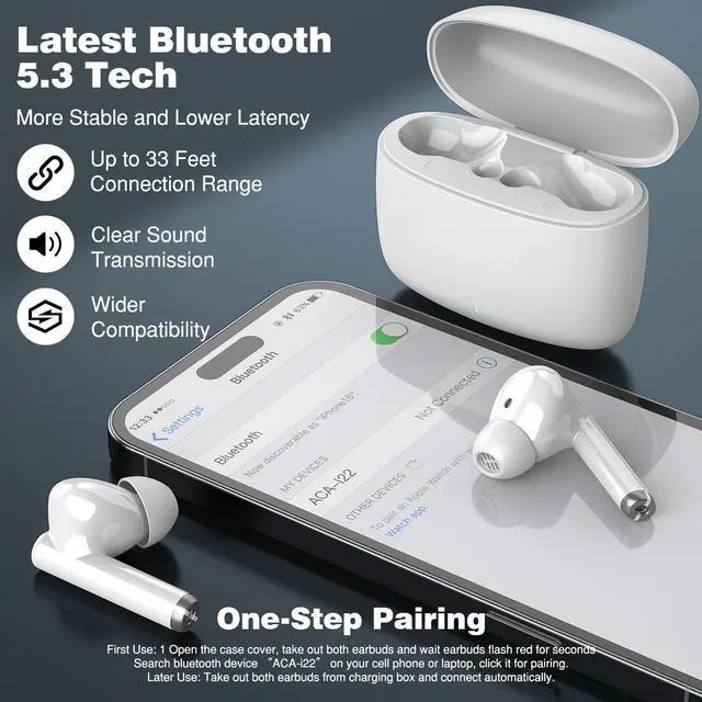 Alt view image 4 of 5 - Bluetooth 5.3 Headphones for Samsung S24 S23 Ultra S22 S21 A55 A54 iPhone 16 15 Pro, True Wireless Bluetooth Ear Buds Noise Canceling in-Ear Earbuds, HD Mic, Deep Bass, Sweatproof