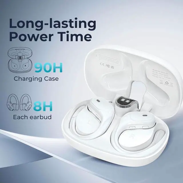 Alt view image 5 of 5 - KOMUSII Wireless Earbuds Bluetooth Headphones Sport Ear Buds with 90Hrs Playback Earhook LED Display Charging Case IPX7 Waterproof Earbud Deep Bass Running Earphones for iOS Android