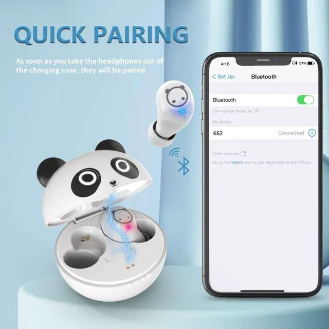 Alt view image 5 of 5 - AMAFACE Panda Bluetooth Earbuds, Wireless Earbuds with Charging Case IPX5 Waterproof Bluetooth Headphones Bass Sound Earphones with Mics Touch Control in-Ear Headset for Sports...