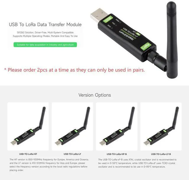 Alt view image 3 of 5 - Waveshare USB to LoRa Data Transfer Module, Based On SX1262, Suitable for Data Acquisition in Industry and Agriculture-XTAL Crystal oscillator