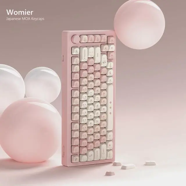Alt view image 2 of 5 - Womier PBT Keycaps 60 65 75 100 Percent, MOA Keycaps Dye-Sublimation, Pink Cute Custom Keyboard Key caps Set for 61/64/68/84/87/100/104/108 Cherry MX Mechanical Keyboard (Pink)