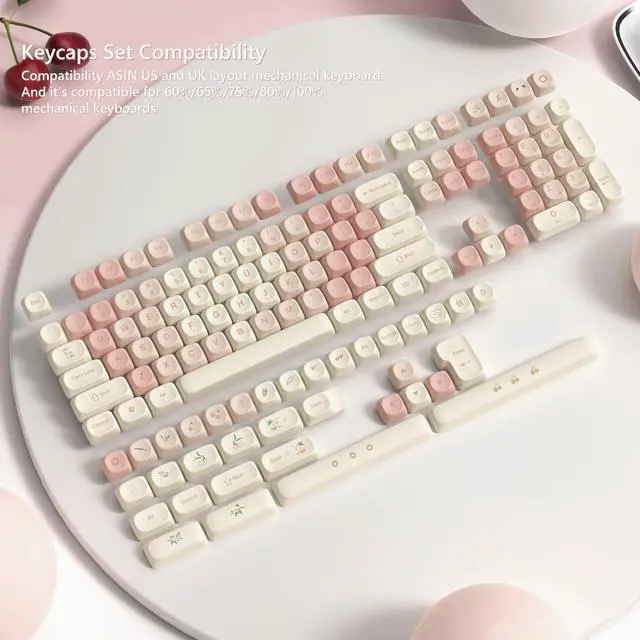 Alt view image 4 of 5 - Womier PBT Keycaps 60 65 75 100 Percent, MOA Keycaps Dye-Sublimation, Pink Cute Custom Keyboard Key caps Set for 61/64/68/84/87/100/104/108 Cherry MX Mechanical Keyboard (Pink)