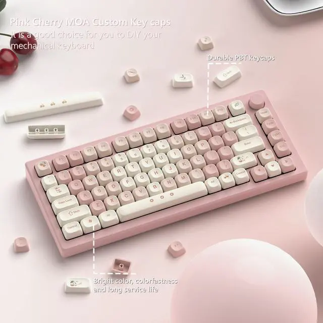 Alt view image 5 of 5 - Womier PBT Keycaps 60 65 75 100 Percent, MOA Keycaps Dye-Sublimation, Pink Cute Custom Keyboard Key caps Set for 61/64/68/84/87/100/104/108 Cherry MX Mechanical Keyboard (Pink)