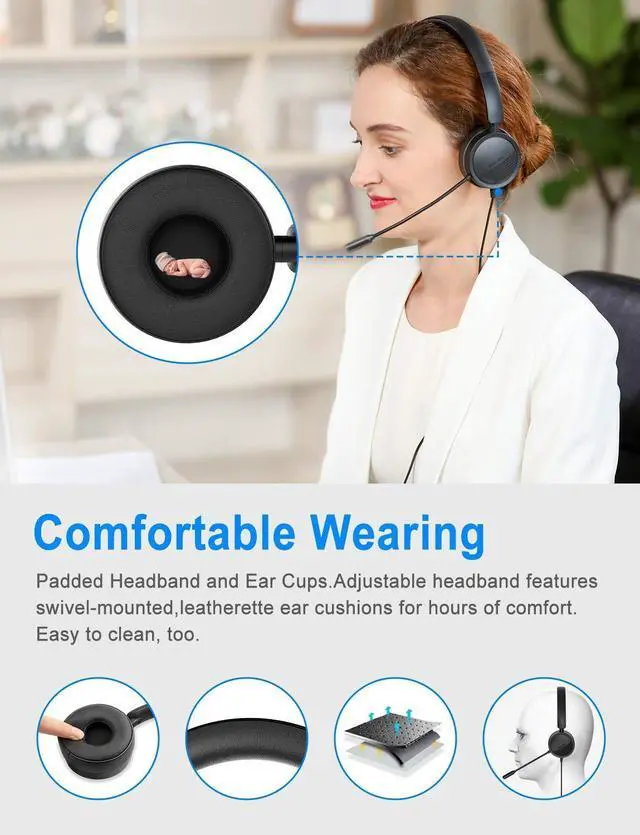 Alt view image 3 of 5 - New bee USB Headset with Mic for PC, On-Ear Computer Laptop Headphones with Noise Cancelling Microphone & USB-C Adapter for Home Office Online Class Skype Zoom (Black)