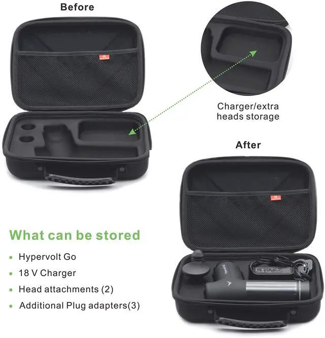 Alt view image 2 of 5 - Case for Hypervolt GO, Portable Storage Bag for Hypervolt GO and Two Accessories, Waterproof Scratch Resistant Protective Anti Shock Carry Case Outdoor Fitness Sport Device Accessories