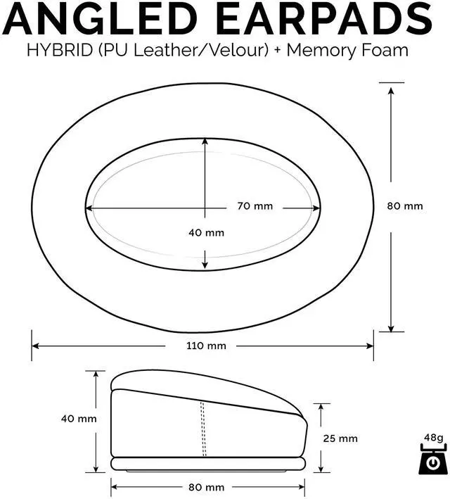Alt view image 3 of 5 - Brainwavz Angled Memory Foam Earpad - Suitable for Large Over The Ear Headphones - AKG, HifiMan, ATH, Philips, Fostex (Hybrid)
