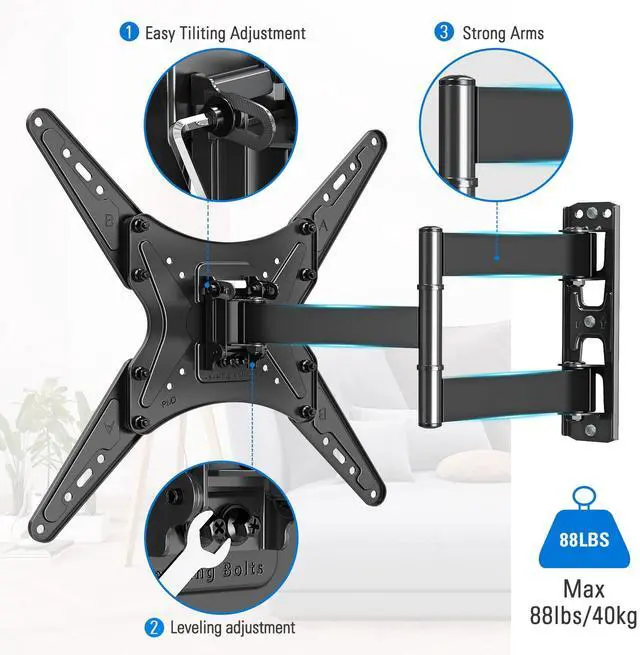 Alt view image 5 of 5 - MOUNTUP Single Stud TV Wall Mount Swivel and TV Mounting Hardware Kit Bundle
