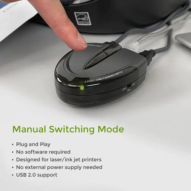 Alt view image 5 of 5 - IOGEAR 2 Port USB 2.0 Switch - Auto Printer Switch - Manually or Auto Control - LEDs Indicate - Plug n Play - GUB231