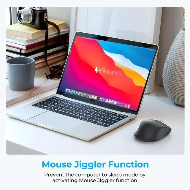 Alt view image 4 of 5 - iClever MD360 Ergonomic Bluetooth Mouse with Mouse Jiggler, Wireless Rechargeable Mouse for 3 Devices (BT/2.4G), 4 DPI Settings, Compatible with iPad, Mac, PC