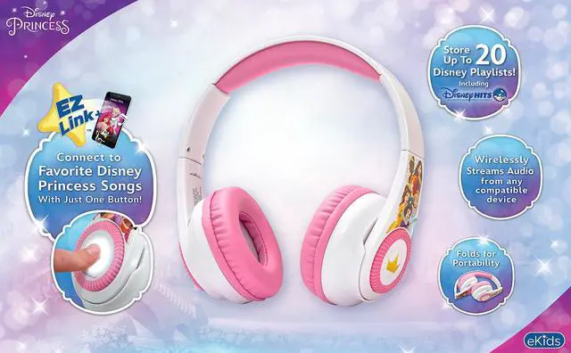 Alt view image 4 of 5 - eKids Disney Princess Bluetooth Headphones with EZ Link+, Wireless Headphones with Microphone and Audio Cable, Kids Earphones for School, Home, or Travel