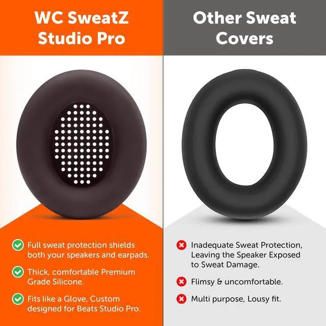 Alt view image 3 of 5 - WC SweatZ Studio Pro - Patented Protective Silicone Earpad Covers for Beats Studio Pro Made by Wicked Cushions | Sweatproof & Easily Washable | Brown