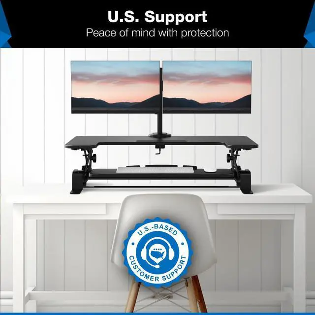 Alt view image 3 of 5 - Mount-It! Standing Desk Converter Dual Monitor, 2 Screen Mounts Included, Height Adjustable Desk Riser in Black, Stand Up Desk Convertor Large 36" Wide, Sit Stand Convertor with Manual Lift Gas Spring