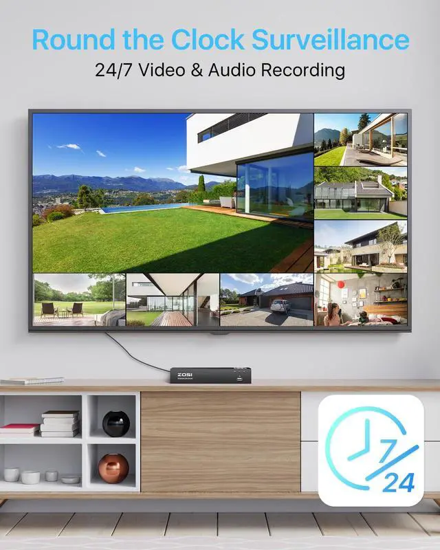 Alt view image 5 of 5 - ZOSI 4K Ultra HD Security Camera System,4pcs 8MP IP66 Weatherproof Outdoor Surveillance Bullet Cameras,Color Night Vision,Human Detection,8 Ports 16CH 4K Video NVR with 2TB HDD for 24/7 Recording
