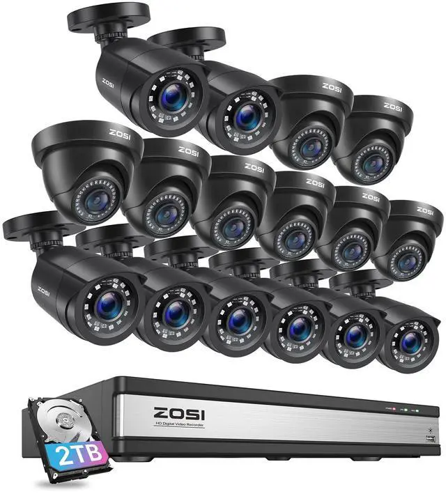 Main image of ZOSI 16CH 3K Lite Security Camera System,AI Human/Vehicle Detection,Night Vision,H.265+ 16 Channel 1080P CCTV DVR with 2TB HDD,16pcs 1080P Surveillance CCTV Cameras for Home Business 24/7 Recording