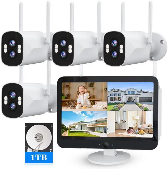 Main image of ZHXINSD [Dual Lens 2K+2K&10X Zoom] Home Wireless Security Camera System with 12.5" LCD Monitor Outdoor, 10CH Kit 4PCS House WiFi Camera 1TB HDD