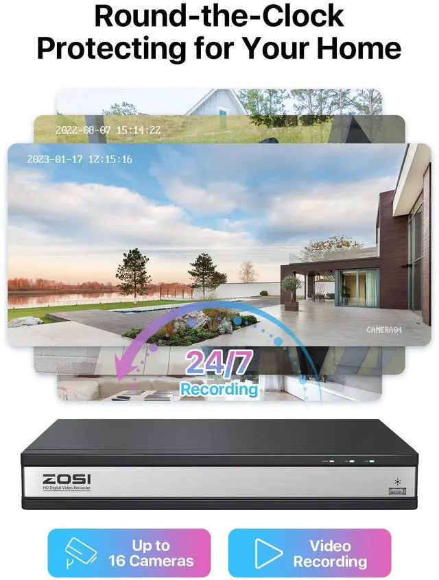 Alt view image 5 of 5 - ZOSI 16CH 3K Lite Security Camera System,AI Human/Vehicle Detection,Night Vision,H.265+ 16 Channel 1080P CCTV DVR with 2TB HDD,16pcs 1080P Surveillance CCTV Cameras for Home Business 24/7 Recording
