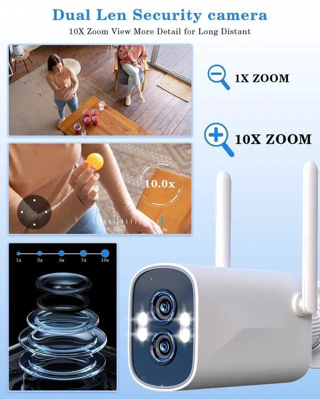 Alt view image 2 of 5 - ZHXINSD [Dual Lens 2K+2K&10X Zoom] Home Wireless Security Camera System with 12.5" LCD Monitor Outdoor, 10CH Kit 4PCS House WiFi Camera 1TB HDD