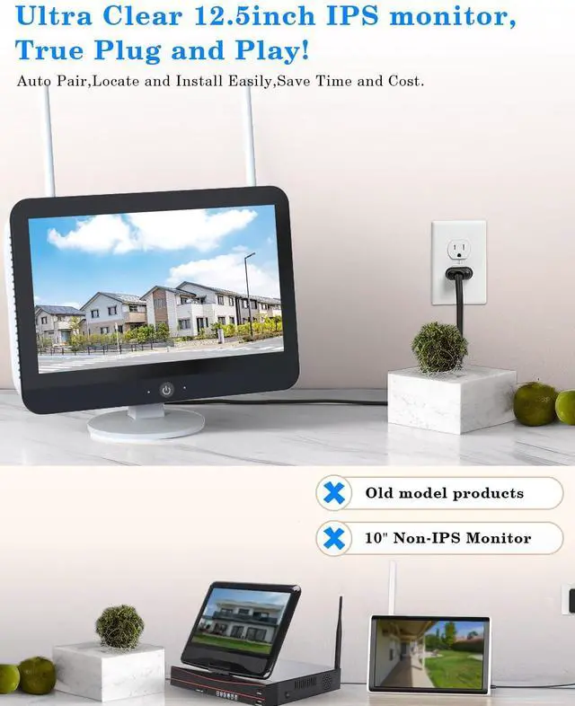 Alt view image 3 of 5 - ZHXINSD [Dual Lens 2K+2K&10X Zoom] Home Wireless Security Camera System with 12.5" LCD Monitor Outdoor, 10CH Kit 4PCS House WiFi Camera 1TB HDD