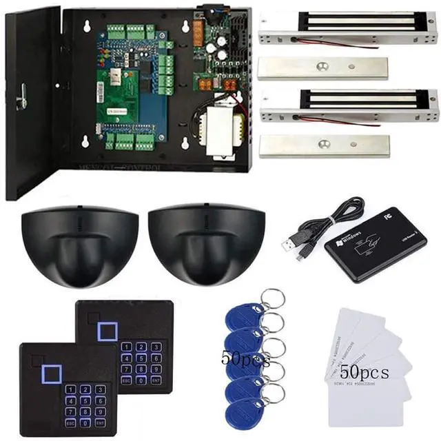 Main image of MENGQI-CONTROL Magnetic Lock Exit Motion Sensor 2 Doors TCP/IP Access Control System Keypad Reader Control Board 110V Power Supply Box USB Enroll Reader RFID Card/Key Fob(Phone APP Remote Open Door)