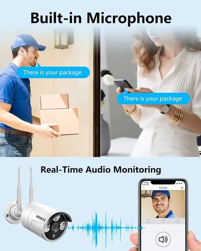 Alt view image 2 of 5 - Dual Antennas for Wi-Fi Enhanced AI Human Detected 2K 3.0MP Wireless Security Camera System, Surveillance DVR Kits with 2TB Hard Drive, 4Pcs Outdoor WiFi Security Cameras, with Audio, Night Vision