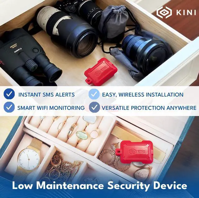 Alt view image 3 of 5 - Kini SafeAlert WiFi Motion Sensor Alarm | Real-Time SMS Notification | Wireless Motion Detector for Gun Safes, Cabinets, Home, Apartments, Office | Easy Install, No Subscription, Rechargeable Battery