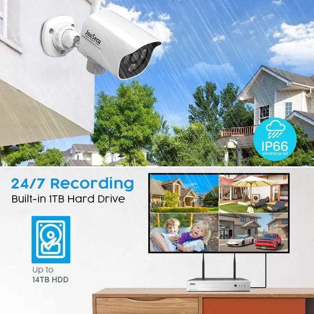 Alt view image 3 of 5 - JouSecu 5MP Wireless Security Camera System with 1T Hard Drive, 8 Channel Surveillance NVR Kits and 4pcs Super HD 5MP Outdoor Indoor WiFi Bullet Camera for Home Full Color Night Vision
