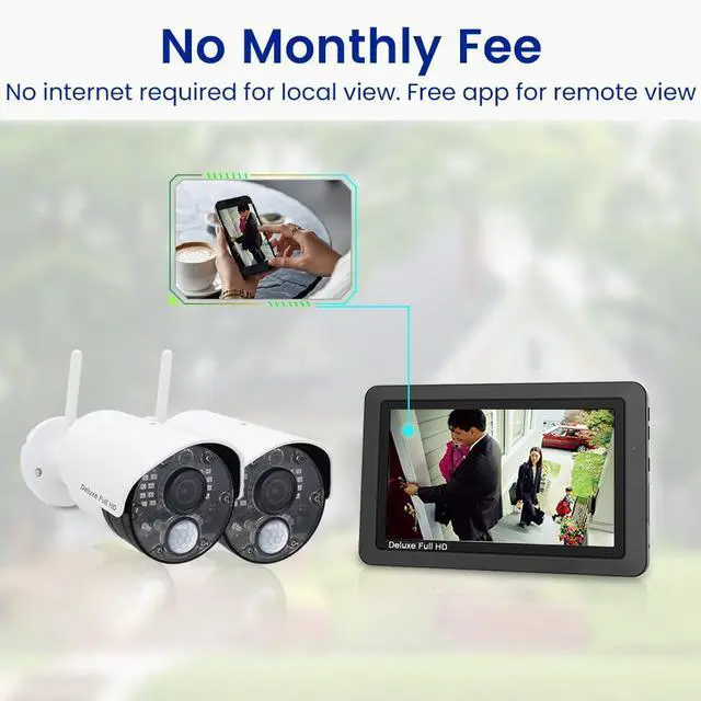 Alt view image 3 of 5 - CasaCam Deluxe Wireless Camera System | 2 1080p Cameras and one 7" Touchscreen Monitor | AC Powered, Two-Way Audio, Free APP, 32GB SD Card and Battery Installed, Model VS5802
