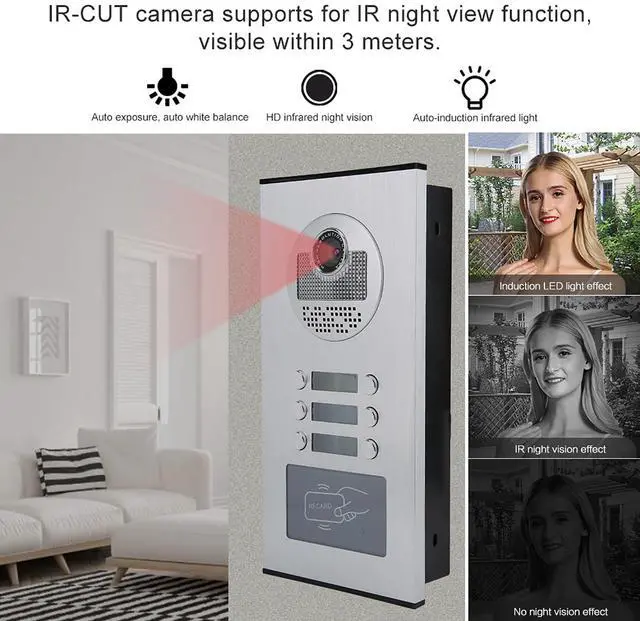 Alt view image 3 of 5 - 5 Units Apartments Video Intercom System 7 inch Video Doorbell Door Phone Kits Indoor Outdoor IR Camera 2 Way Intercom for 5-Household Home Apartment
