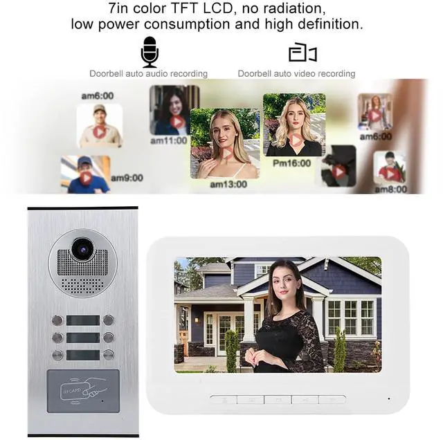 Alt view image 5 of 5 - 5 Units Apartments Video Intercom System 7 inch Video Doorbell Door Phone Kits Indoor Outdoor IR Camera 2 Way Intercom for 5-Household Home Apartment