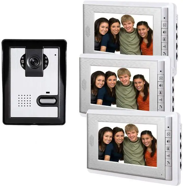 Main image of AMOCAM Wired Video Intercom Doorbell System, 3PCS 7-Inches LCD Monitor HD Camera Video Door Phone Doorbell Kits, Support Monitoring, Unlock, Dual-Way Door Intercom, IR Night Vision, Indoor Outdoor