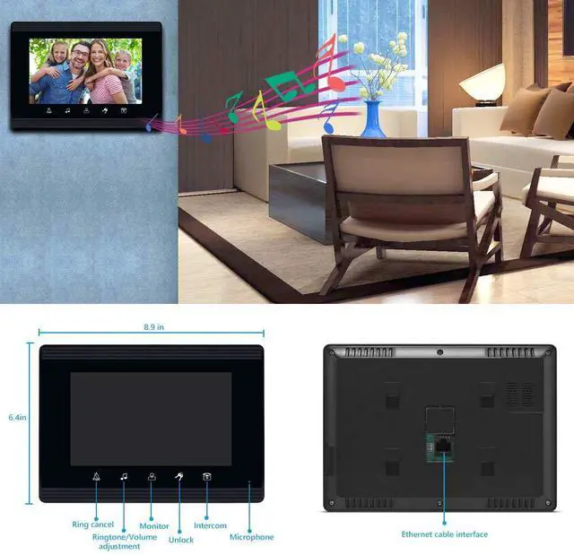 Alt view image 4 of 5 - AMOCAM Upgrade Versions 3 Units Apartment Intercom System 7 inch Touch Monitor Video Door Phone Kits Support Ethernet Cable Connect, Single-Supply, ID Keyfobs Unlock for Home Apartment