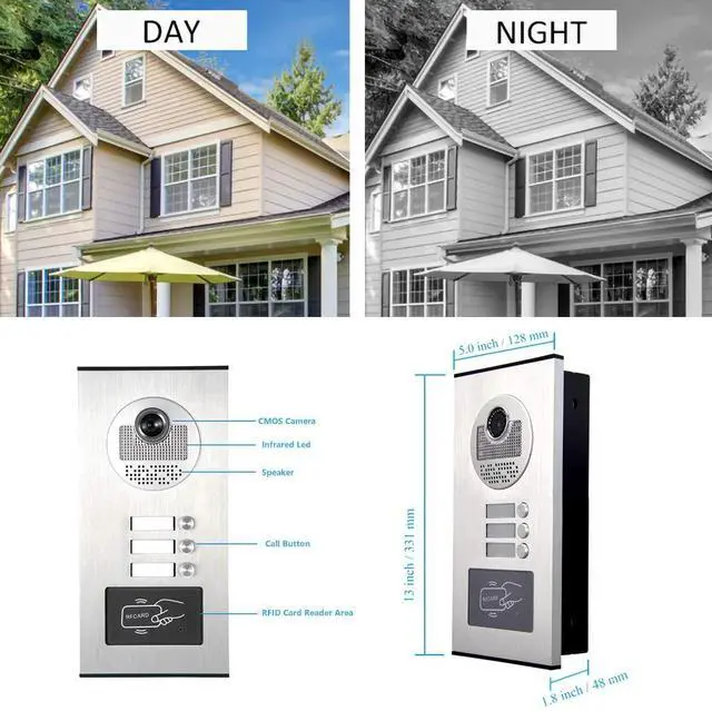 Alt view image 5 of 5 - AMOCAM Upgrade Versions 3 Units Apartment Intercom System 7 inch Touch Monitor Video Door Phone Kits Support Ethernet Cable Connect, Single-Supply, ID Keyfobs Unlock for Home Apartment