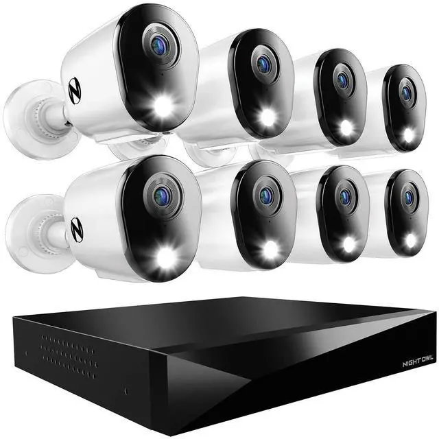 Main image of Night Owl 2-Way Audio 12 Channel DVR Video Home Security Camera System with (8) Wired 2K HD Indoor/Outdoor Deterrence Cameras and 1TB Hard Drive (Add up to 4 Wi-Fi Cameras)