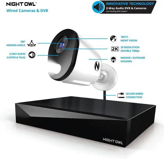 Alt view image 2 of 5 - Night Owl 2-Way Audio 12 Channel DVR Video Home Security Camera System with (8) Wired 2K HD Indoor/Outdoor Deterrence Cameras and 1TB Hard Drive (Add up to 4 Wi-Fi Cameras)