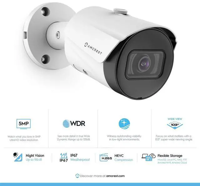 Alt view image 5 of 5 - Amcrest 5MP Security Camera System, 4K 8CH PoE NVR, (4) x 5-Megapixel 2.8mm Wide Angle Lens Weatherproof Metal Bullet POE IP Cameras, Pre-Installed 2TB Hard Drive, NV4108E-IP5M-B1186EW4-2TB (White)