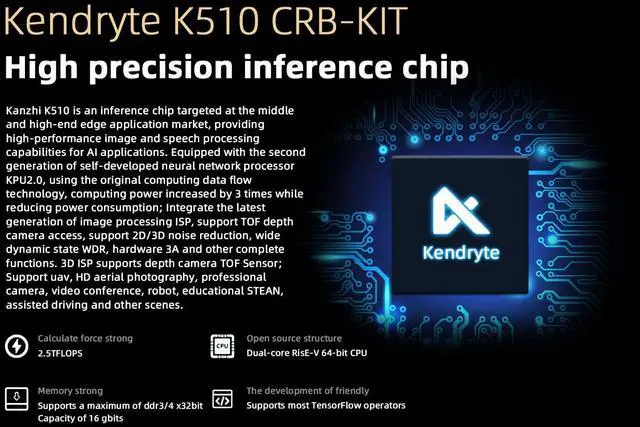 Alt view image 4 of 5 - Kendryte K510 CRB-KIT Developer Kit Based on Dual-core 64-bit RISC-V AI SoC Chip 512M LPDDR3+16GB eMMC 5.1 Storage Support Linux System for AI Deep Learning