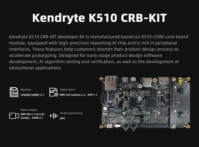 Alt view image 5 of 5 - Kendryte K510 CRB-KIT Developer Kit Based on Dual-core 64-bit RISC-V AI SoC Chip 512M LPDDR3+16GB eMMC 5.1 Storage Support Linux System for AI Deep Learning