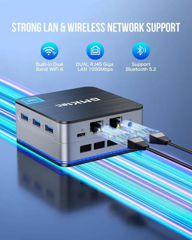 Alt view image 4 of 5 - GMKtec Mini PC Intel N150(Turbo 3.6GHz) 12GB DDR5 256GB SSD Dual LAN, Desktop Mini Computer 4K Triple Display, WiFi6, BT5.2, Energy Efficient