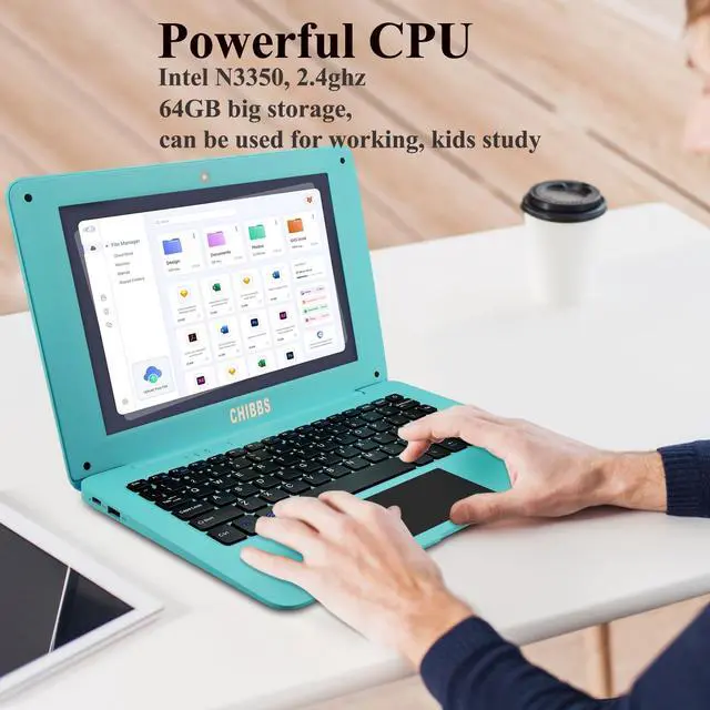 Alt view image 2 of 5 - CHIBBS 10.1" Inch Kids Windows 10 Laptop Computer, Quad Core Processor, 4gb Ram + 64gb ROM, HDMI, Camera, 2* USB 3.0, Bluetooth, Wi-Fi- Blue